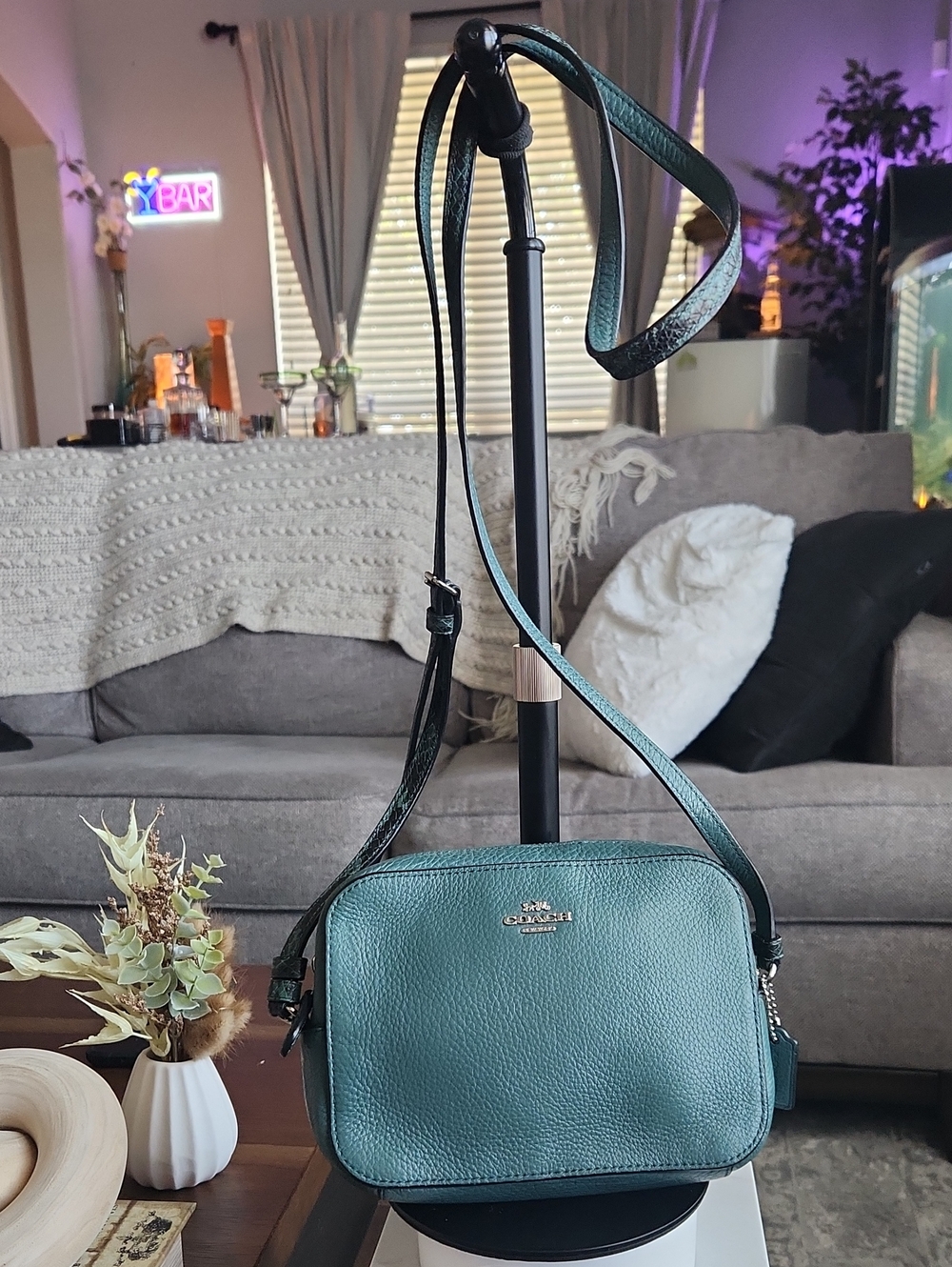Coach Mini Jamie Camera Bag in a marine/turquoise teal colorway